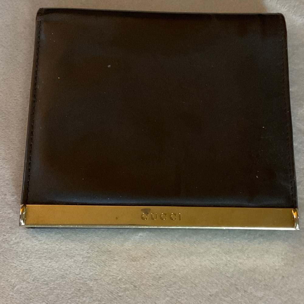 Gucci Black Leather Money Clip with Gold Trim